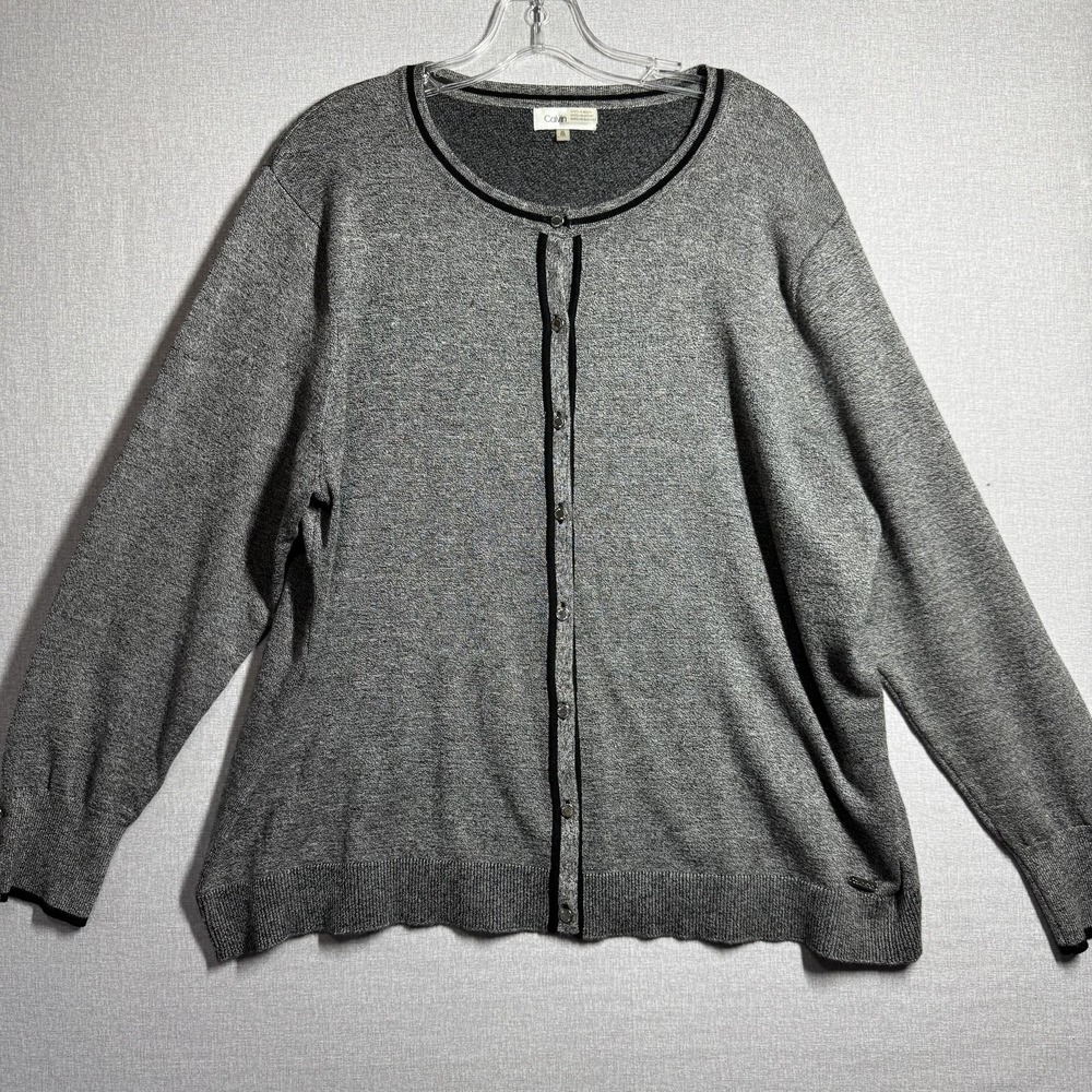 Calvin Klein Cardigan Sweater Womens‎ XL Gray Button Front Crew Neck Lightweight